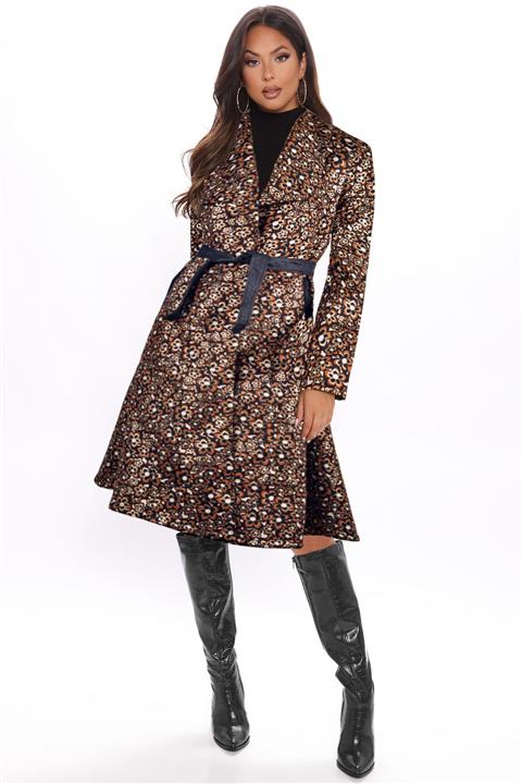 Ergü Kadın Deri Detaylı Kuşaklı Pardesü