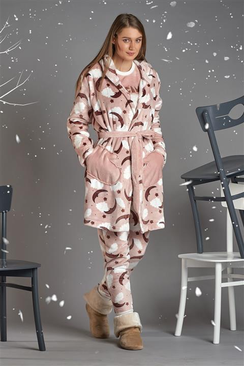 Sevim Kadın Gül Kurusu Flanel Tek Sabahlık