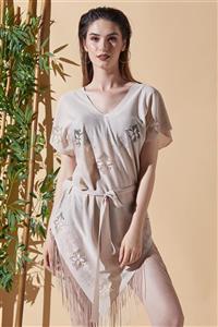 MODAFABRİK Flower Bej Plaj Elbisesi