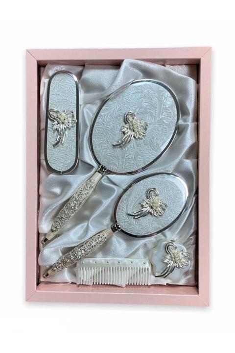 GÜLÜM 701 Büyük Fiyonk İnci Ayna Tarak Seti