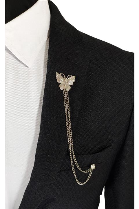 BLC Basic Line Co. Kelebek Figürlü Gümüş Gri Renginde Metal Ceket Yaka Iğnesi Yaka Zinciri