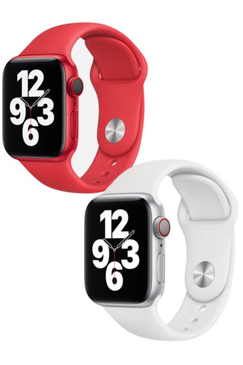 Apple Watch 1 2 3 4 5 6 Se 44mm Klasik Spor Band Kordon Kırmızı Beyaz Set