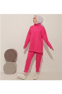 Soul Of Moor Kadın Taşlı Pembe Scuba Sweat Tunik