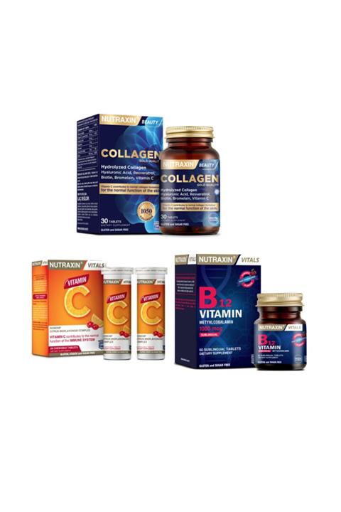 Nutraxin Hidrolize Kolajen 1050 Mg 30 Tablet + B12 Vitamini 60 Dilaltı Tableti+c Vitamini 28 Çiğneme Tableti
