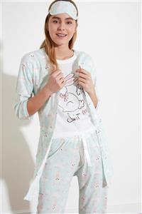 TRENDYOLMİLLA Mint Grafik Baskılı 4'lü Takım Örme Pijama Takımı THMSS21PT0028