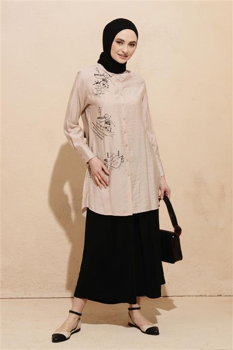 Nefise Asimetrik Kesim Doku Detaylı Gömlek