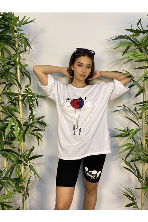 AFROGİYİM Satürn Baskılı Oversize T—shirt