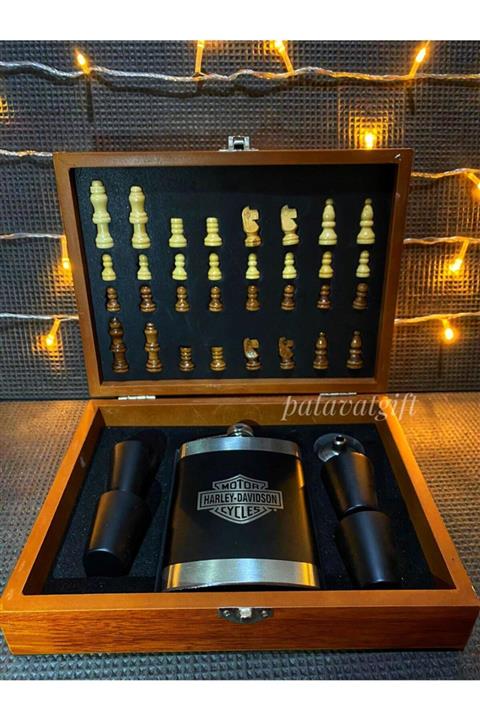 Patavat Satrançlı Matara Seti Ahşap Kutu-ahşap Satranç Taşları