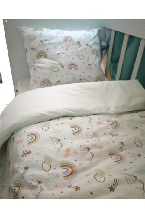 Bebek Özel %100 Pamuk Bebek/çocuk 70x110 Park Beşik Yastık Çarşaf Yorgan Kahverengi Gökkuşağı Krem