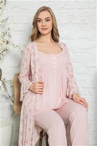 Duchesse 3016 Üçlü Sabahlıklı Pijama Takımı Pudra