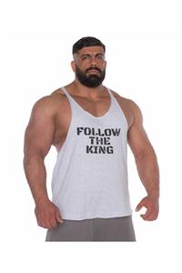 Kingsize Nutrition Kingsize Follow The King Antrenman Atleti Ön Baskılı Açık Gri Melanj
