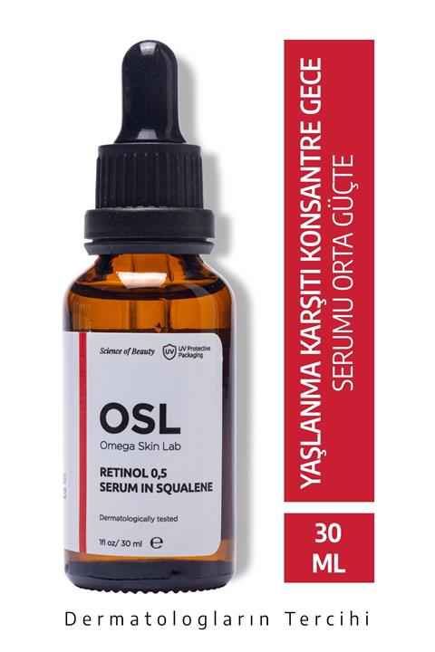OSL Omega Skin Lab Retinol %0,5 Serum In Squalene Yaşlanma Karşıtı, Anti-aging Bakım, Leke Açma Ve Gözenek Sıkılaştırma