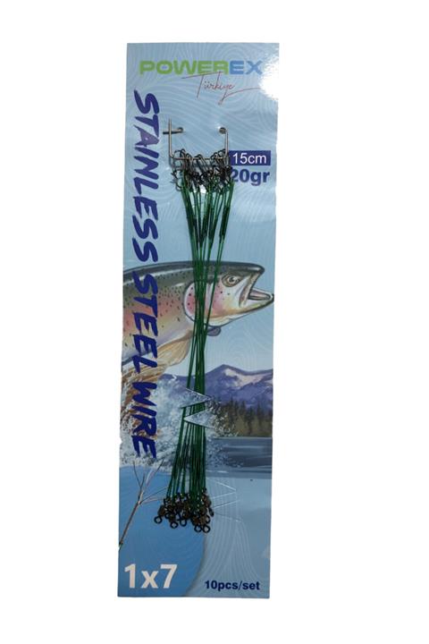 POWEREX 15cm. 10'lu Paket Klipsli Bilyeli Fırdöndülü Turna Çinekop Çelik Teli