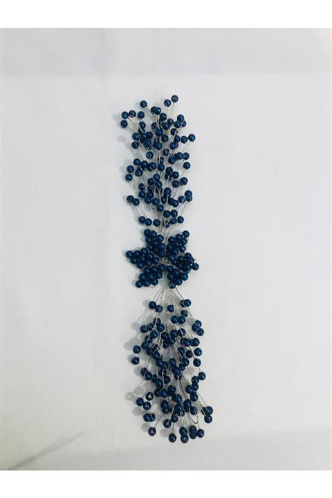 SEVGİTOMURCUĞU Inci Abiye Nişan Kına Düğün Gelin Saç Aksesuarı Lacivert Renk