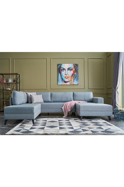 Evdebiz Efsun Yataklı Köşe Koltuk Mavi