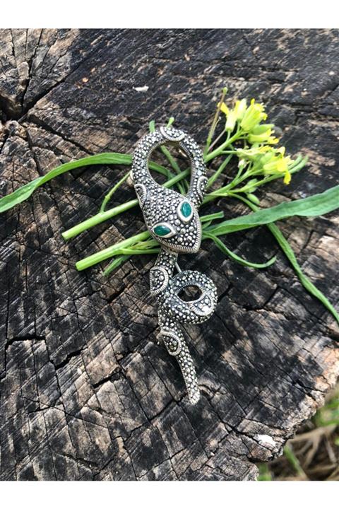 Tmt Silver Gümüş Markazit Ve Yeşim Taşlı Yılan Broş