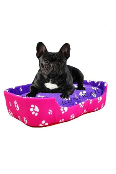 RunoCar Köpek Yatakları Baskılı Mor-pembe Beyaz Pati Çift Taraflı 2 Renk Kullanımlı