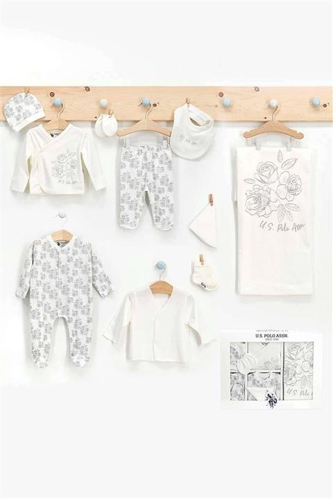 U.S. Polo Assn. Kız Bebek Krem Roses 10'lu Hastene Çıkış Seti