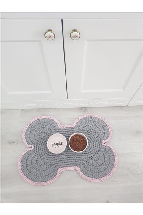 ÖRGÜM Kedi Beslenme Paspası Gri Renk 50x35 Cm