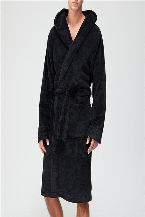 jön Desenli Siyah Kapüşonlu Bornoz (unısex)