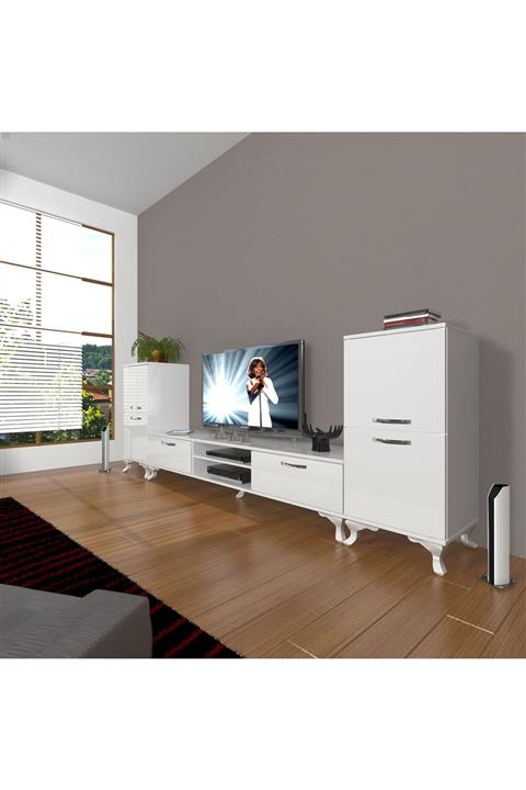 Decoraktiv Eko On2 Slm Dvd Rustik Tv Ünitesi Tv Sehpası Parlak Beyaz