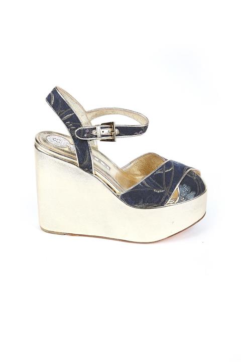 CANES AYAKKABI Kadın Lacivert Kumaş Platin Deri Dolgu Ayakkabı