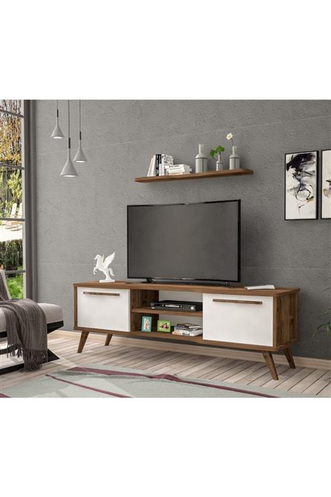 Ankara Mobilya Boreas Ahşap Ayaklı Ceviz Beyaz 140 Cm Tv Sehpası