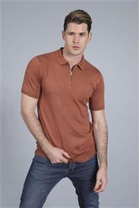 Figo Erkek Taba Polo Yaka Fermuarlı Triko T-shirt