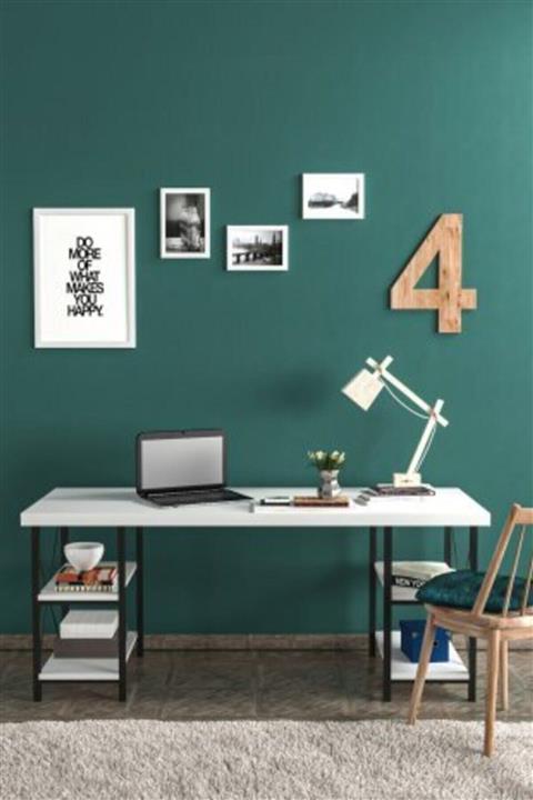 Noowa Buldumaldımm 4 Raflı Lüx Çalışma Masası Beyaz 60x150cm