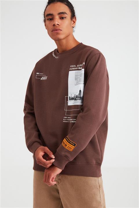 GRIMELANGE Fomo Erkek Kiremit Baskılı Bisiklet Yaka Comfort Sweatshirt