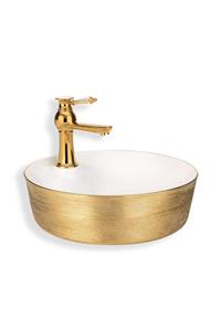 EVA BANYO Lena Tezgah Üstü Lavabo Gold&beyaz E-5002a