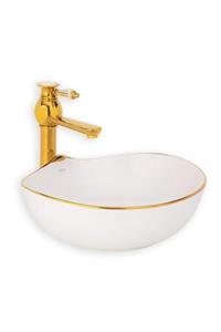 EVA BANYO Lena Tezgah Üstü Lavabo Beyaz&gold E-4010a