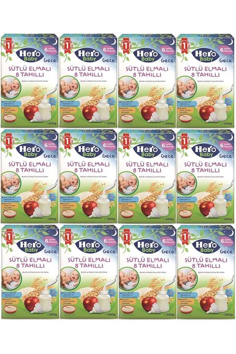 Hero Baby 200gr Gece Sütlü Elmalı 8 Tahıllı 12 Li Set Kaşık Maması