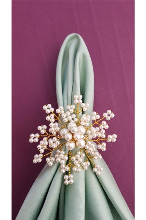 pekars Altın Gümüş Renk Incili Kartanesi Peçete Yüzüğü Halkası 8 Adet