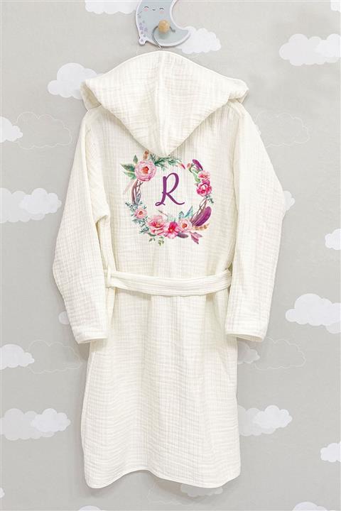 Tuğba Kuğu 4 Kat Müslin Bornoz - Harf Serisi - R Harfi