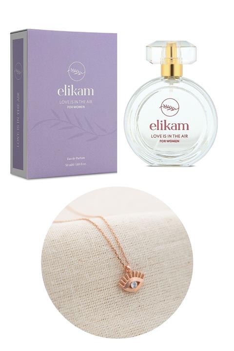 Elikam Kadın Göz Model 925 Ayar Gümüş Kolye ve 50 ml Parfüm Seti