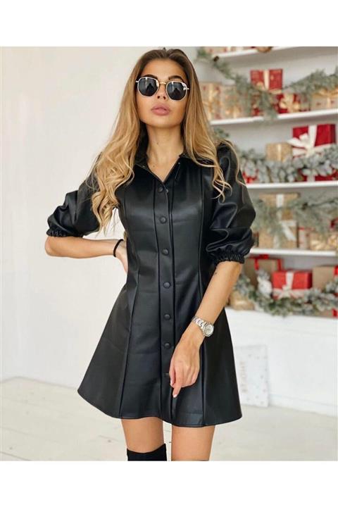 Moda Diyala Deri Kaplama Çıtçıtlı Elbise