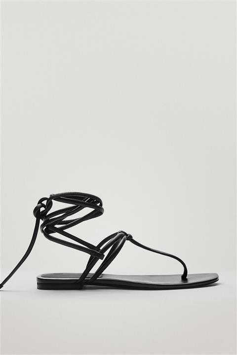 Massimo Dutti Kadın Bağcıklı Düz Deri Sandalet 11768850