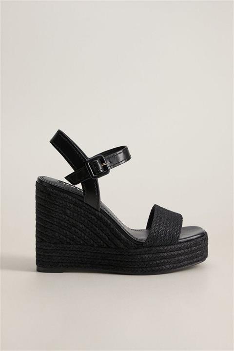 Mango Siyah Dolgu Topuklu Suni Süet Sandalet