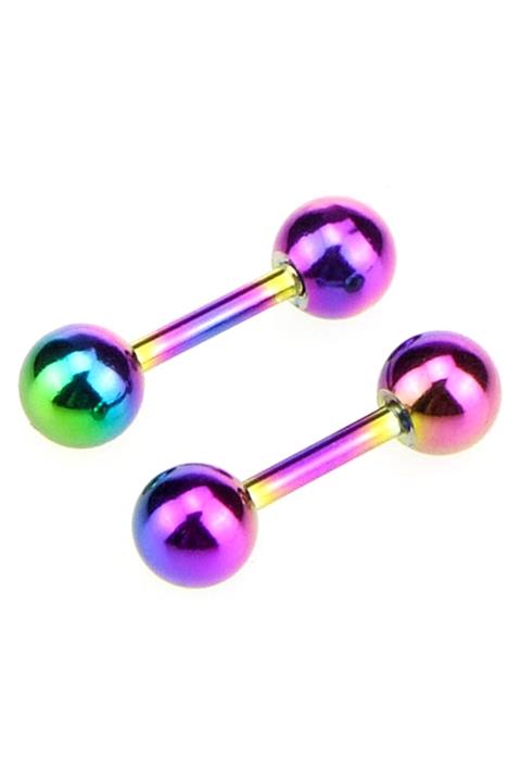 The Collection Unisex Renkli Cerrahi Çelik Top Piercing Kıkırdak Helix Tragus Piercing Küpe