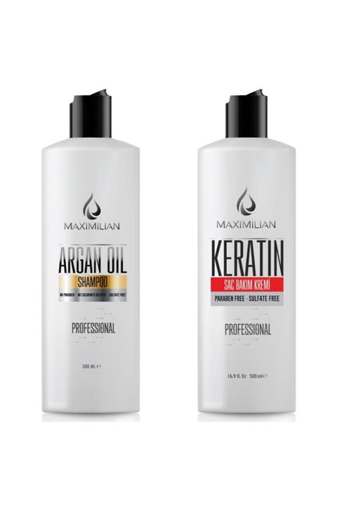 Maximilian Glutensiz Tuzsuz Şampuan Keratin Bakım Kremi Nemlendirici Argan Şampuan Ve Keratinli Saç Bakım Kremi