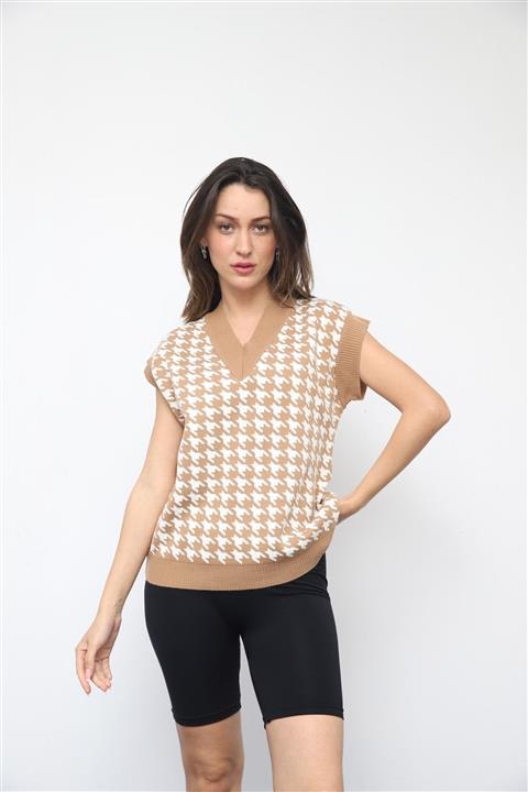 PERSESSTYLE Kaz Ayağı Desenli Süveter Camel