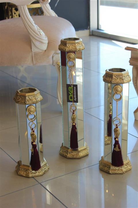 Picasso 3lü Aynalı Altın Mumluk 34*42*50