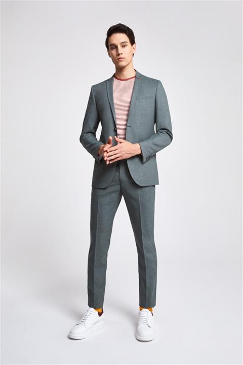 Twn Slim Fit Yeşil Armürlü Takım Elbise