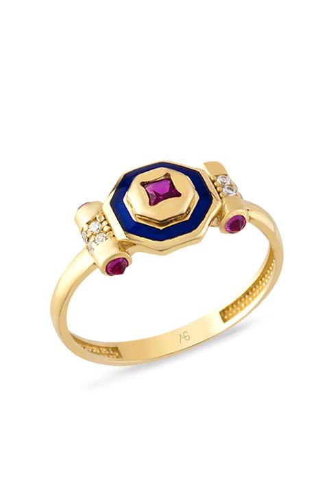 Aslı Gold Altın Ruby Taşlı Tasarım Mineli Yüzük