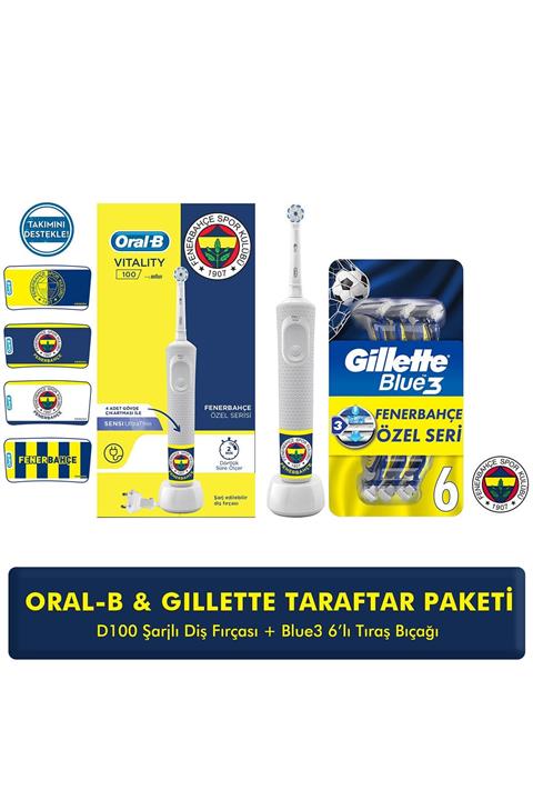 OralB D100 Şarjlı Fırça + Gillette Blue3 Fenerbahçe Taraftar Paketi