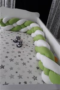 HUZURLUBEBEKLER 4'lü Örgü Beşik Bebek Pamuk Kumaş Yan Koruyucu Yastık 460 Cm