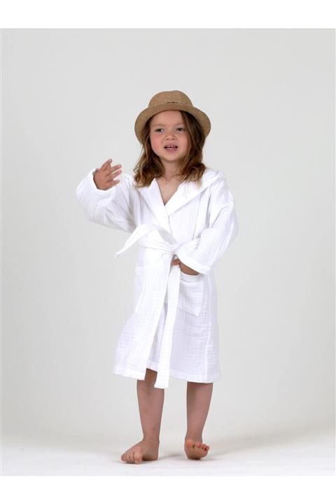 Lunanino 4 Kat Multi Müslin Bebek Çocuk Bornoz Beyaz