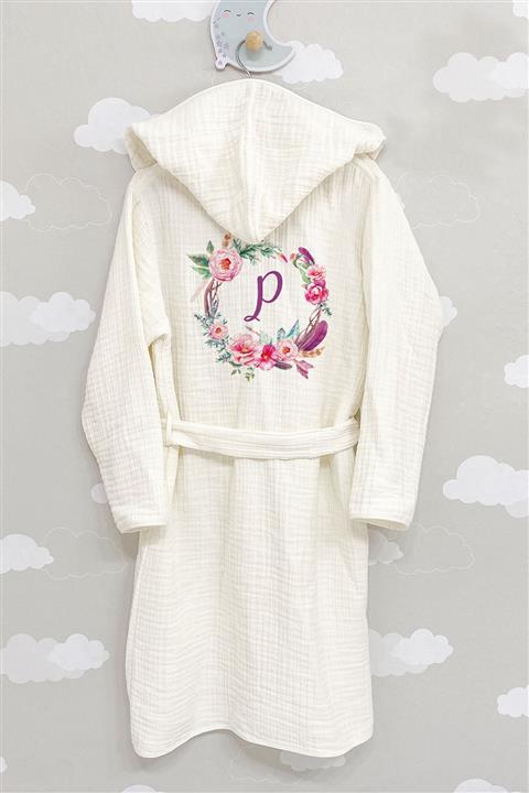 Tuğba Kuğu 4 Kat Müslin Bornoz - Harf Serisi - P Harfi