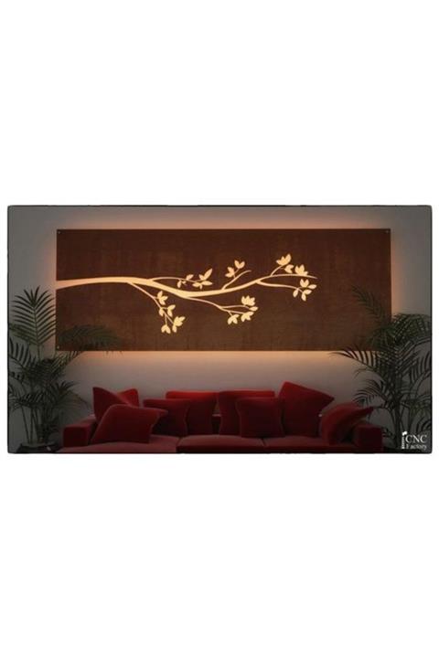 TOPRAK LAZER KESİM Led Işıklı Dekoratif Ahşap Tablo Yaprak Tablo